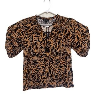 Jessica Simpson Women's SZ M Brown Floral 3/4 Sleeve, Tie Front‎ Cute Trendy